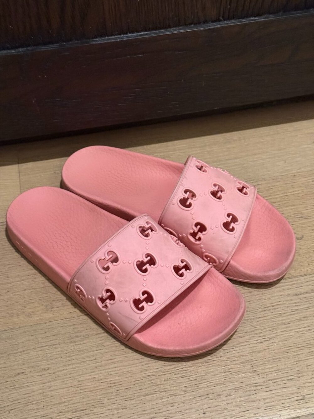 Gucci Pink Perforated GG Rubber Slides IT 37